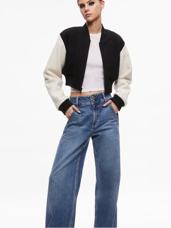 Alice + Olivia Felisa Fuzzy Knit Cropped Varsity Jacket. Size M Women #407